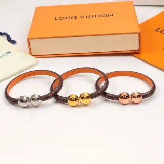 Louis Vuitton Brown Gold Monogram Leather Dual-Tone Metal Beads Bracelet
