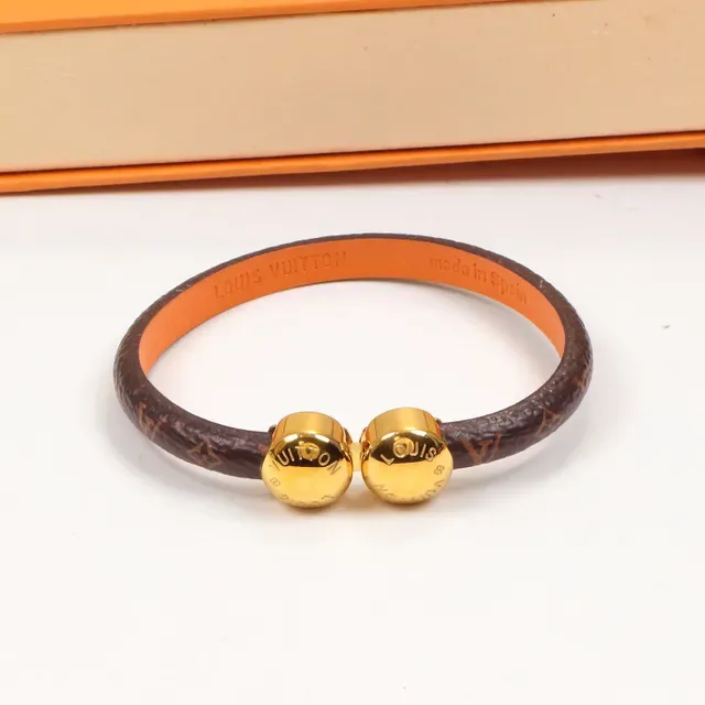 Louis Vuitton Brown Gold Monogram Leather Dual-Tone Metal Beads Bracelet 4