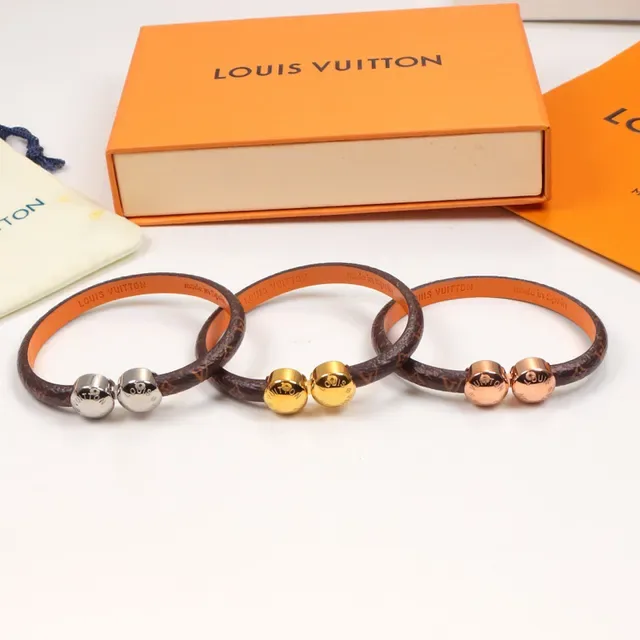 Louis Vuitton Brown Gold Monogram Leather Dual-Tone Metal Beads Bracelet 6
