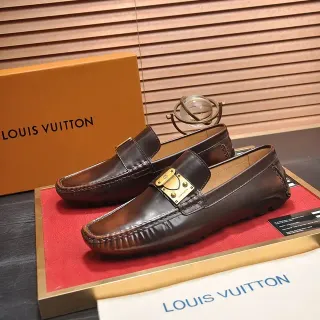 Louis Vuitton Brown Gold Polished Leather Moc-Toe Stitching Loafer