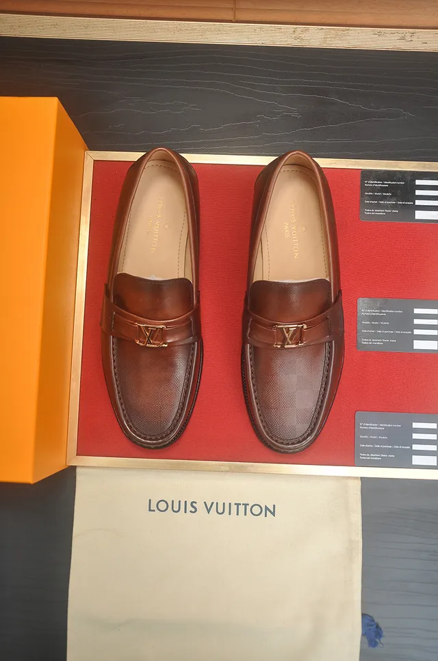 Louis Vuitton Mocassins en Cuir Texturé Marron Doré Silhouette Penny 5