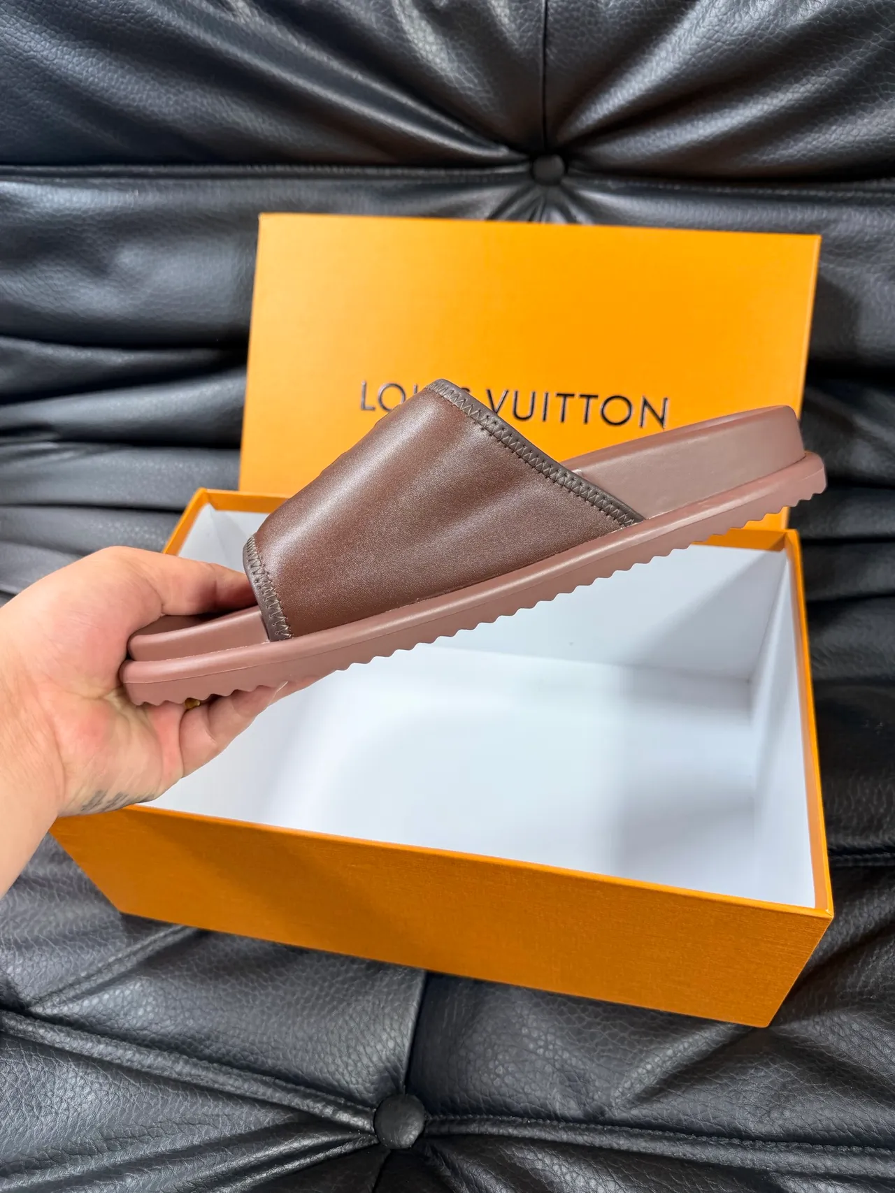 Louis Vuitton Brown Monogrammed Strap Molded Rubber Sole Slippers 3
