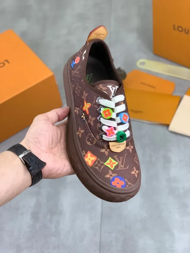 Louis Vuitton Brown Multicolor Monogram Canvas Colorful Floral Appliqués Lifestyle Sneakers 1
