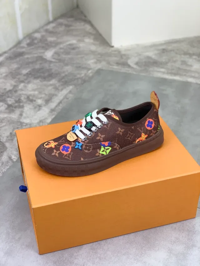 Louis Vuitton Brown Multicolor Monogram Canvas Colorful Floral Appliqués Lifestyle Sneakers 4