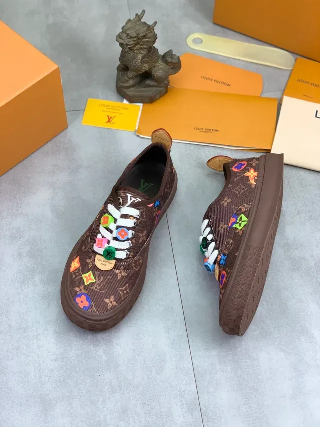 Louis Vuitton Brown Multicolor Monogram Canvas Colorful Floral Appliqués Lifestyle Sneakers 5