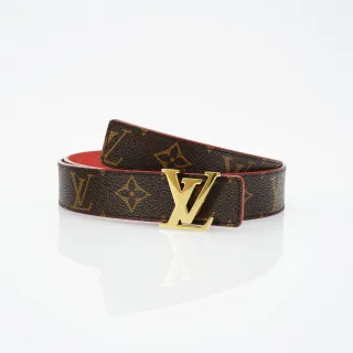 Louis Vuitton Brown Red Monogram Canvas Reversible Lining Leather Belt