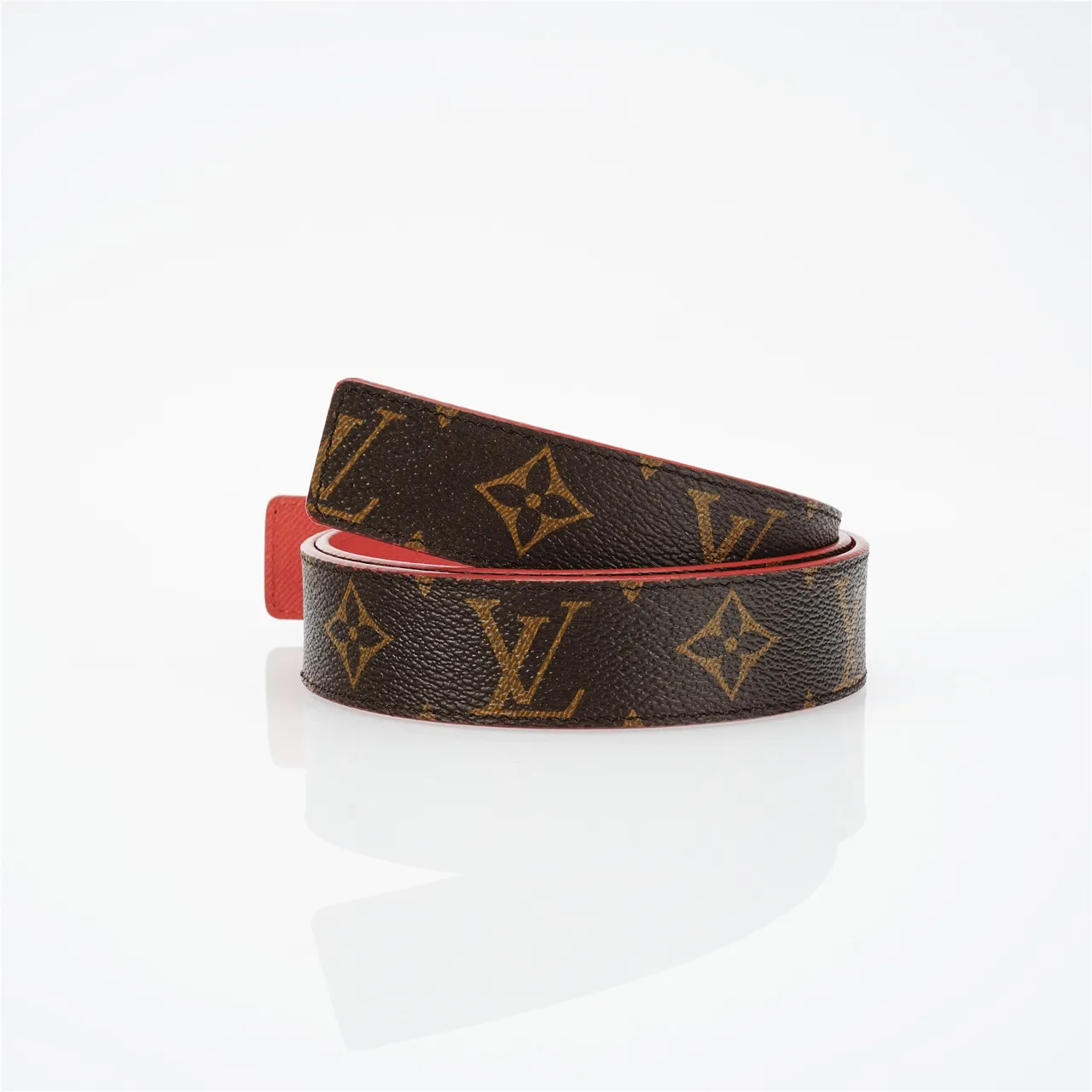 Louis Vuitton Brown Red Monogram Canvas Reversible Lining Leather Belt 3