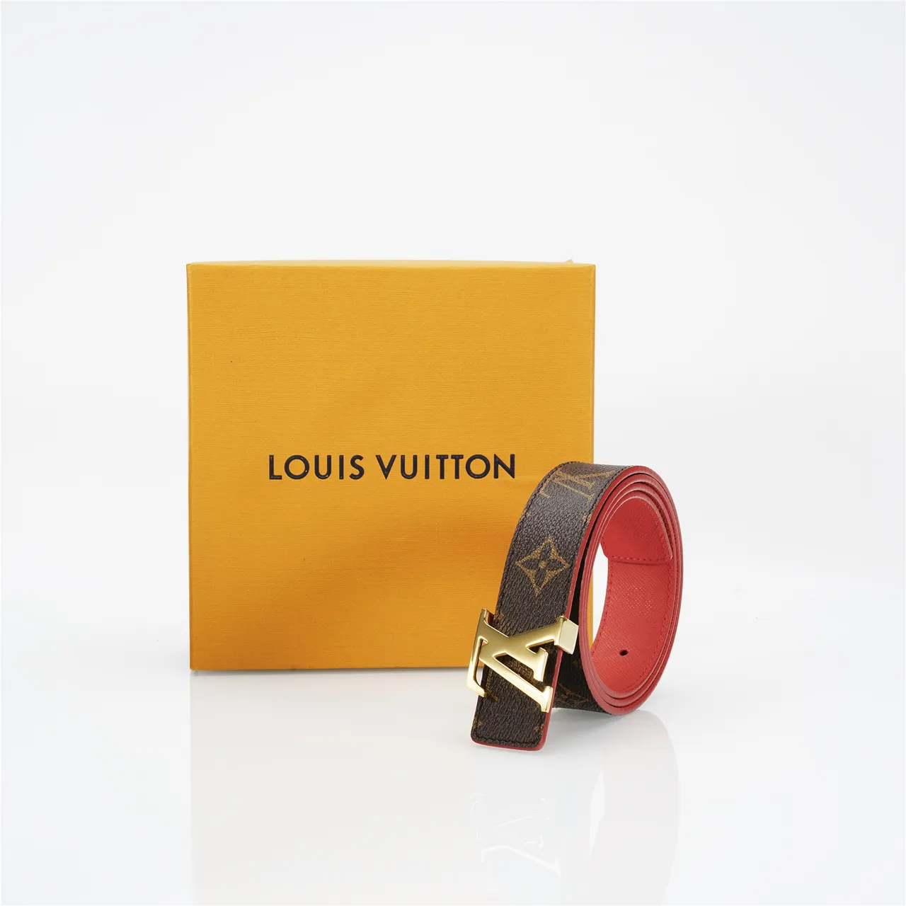 Louis Vuitton Brown Red Monogram Canvas Reversible Lining Leather Belt 5