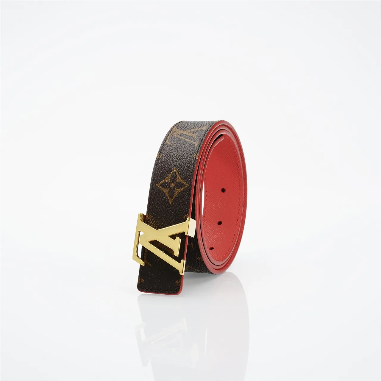 Louis Vuitton Brown Red Monogram Canvas Reversible Lining Leather Belt 6