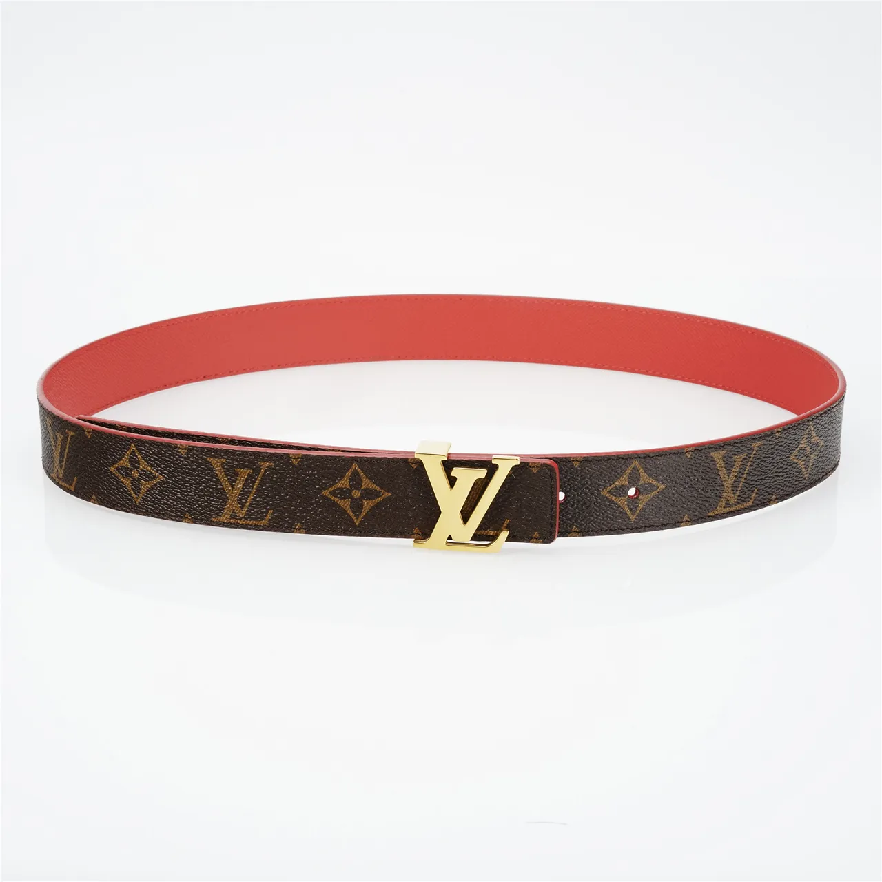 Louis Vuitton Brown Red Monogram Canvas Reversible Lining Leather Belt 9