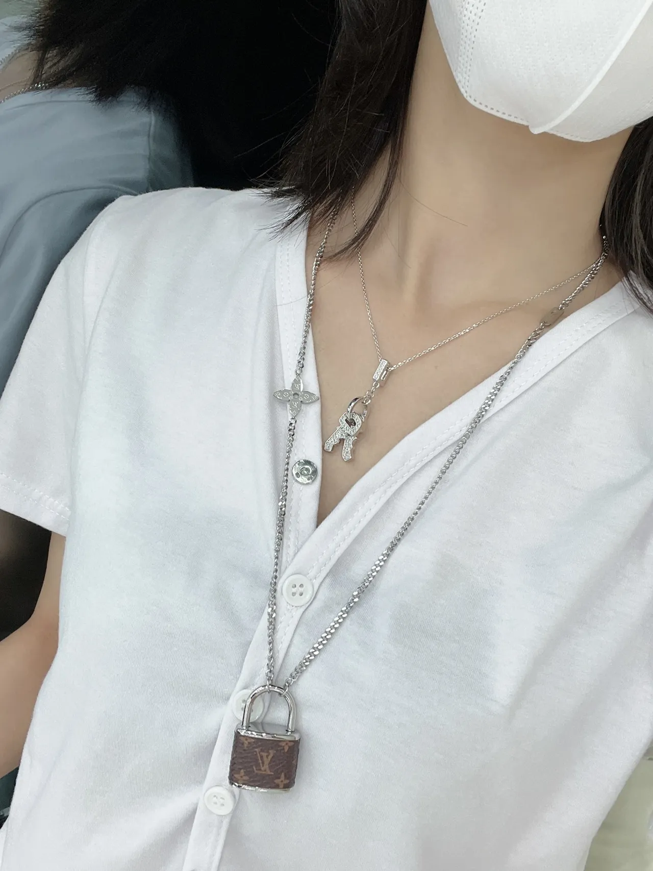 Louis Vuitton Brown Silver Chain-Link Monogram Leather Padlock Pendant Necklace 8