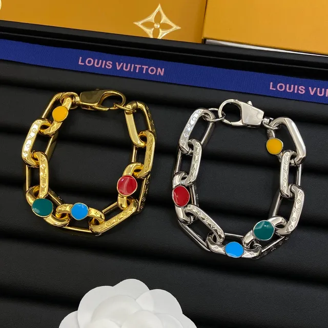 Louis Vuitton Chain Link Multicolor Chunky Engraved Monogram Links Bracelet 1