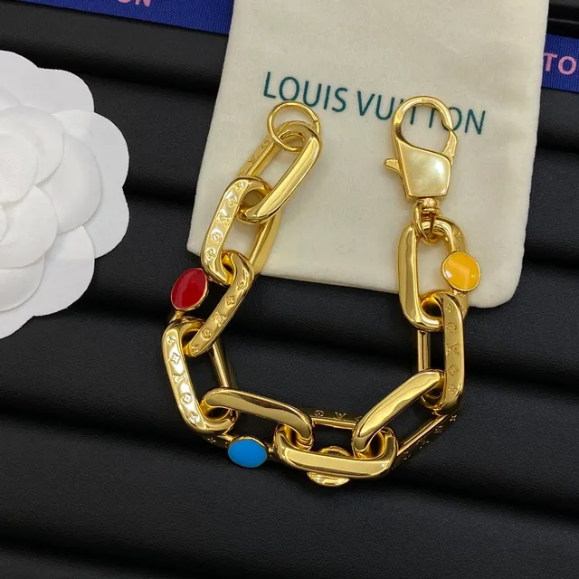 Louis Vuitton Chain Link Multicolor Chunky Engraved Monogram Links Bracelet 4