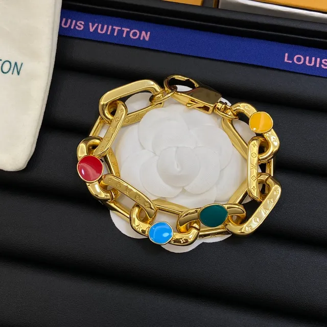 Louis Vuitton Chain Link Multicolor Chunky Engraved Monogram Links Bracelet 5