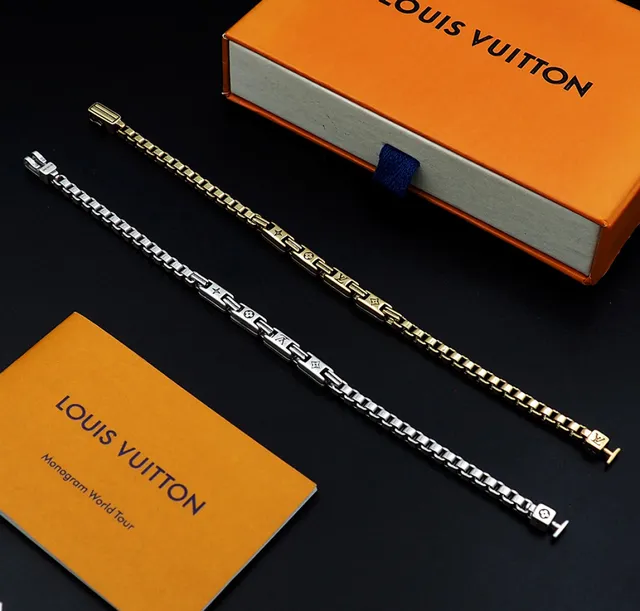 Louis Vuitton Chain Reaction Engraved Monogram Silver Bracelet 4