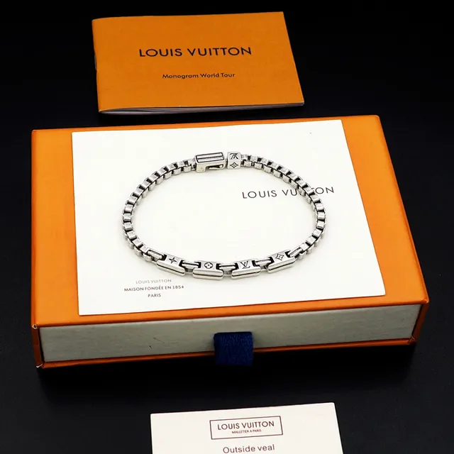 Louis Vuitton Chain Reaction Engraved Monogram Silver Bracelet 5