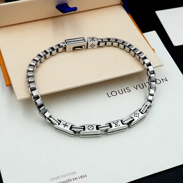 Louis Vuitton Chain Reaction Engraved Monogram Silver Bracelet 7