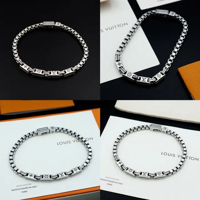 Louis Vuitton Chain Reaction Engraved Monogram Silver Bracelet 8