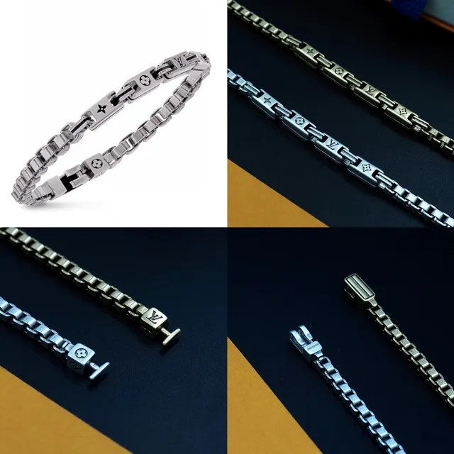 Louis Vuitton Chain Reaction Engraved Monogram Silver Bracelet 9