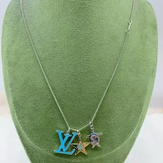 Louis Vuitton Charms Blue Gold Multi-Charm Enamel-Accented Necklace