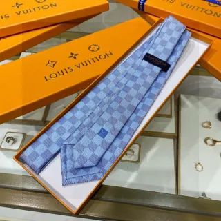 Louis Vuitton Checkerboard Pattern Light Blue Necktie