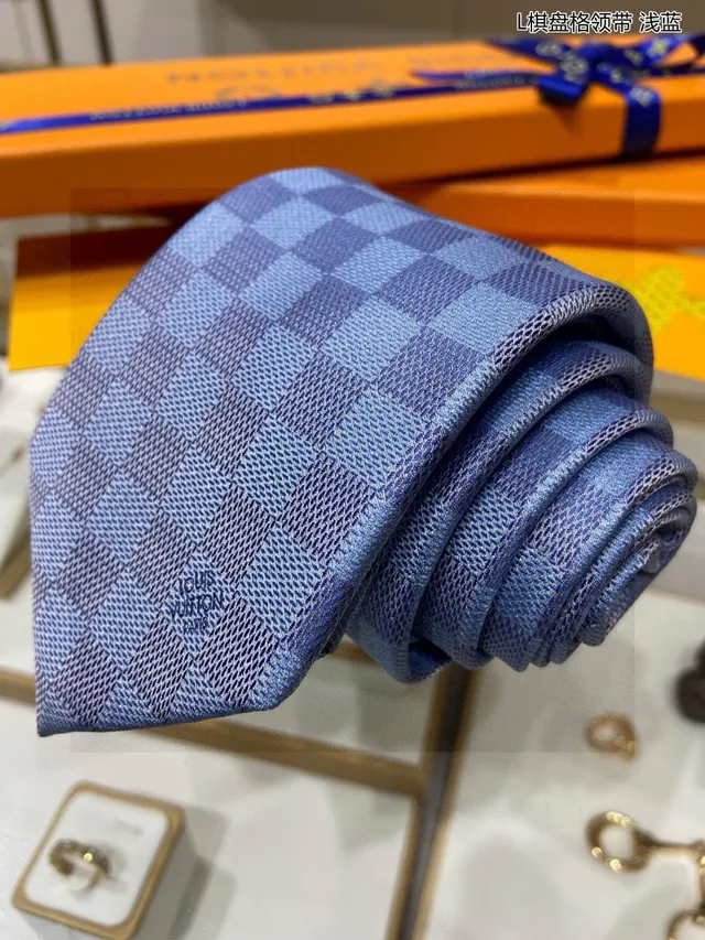 Louis Vuitton Checkerboard Pattern Light Blue Necktie 4