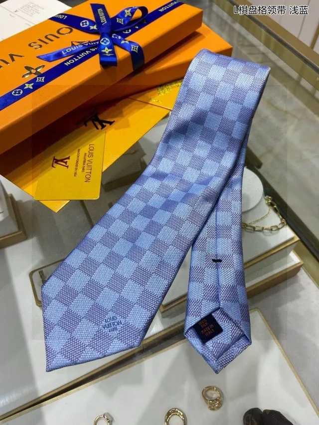 Louis Vuitton Checkerboard Pattern Light Blue Necktie 5