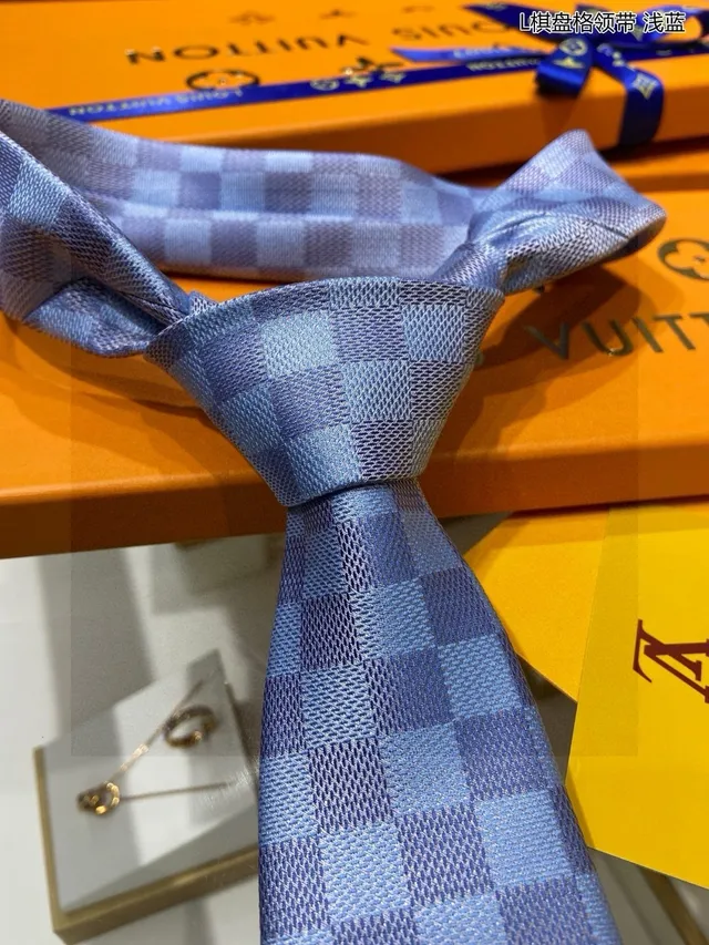 Louis Vuitton Checkerboard Pattern Light Blue Necktie 6