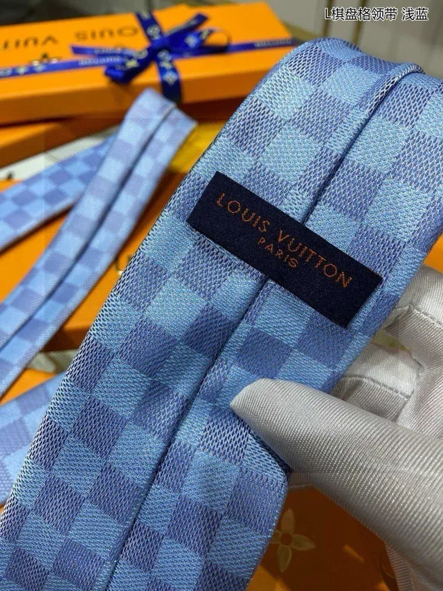 Louis Vuitton Checkerboard Pattern Light Blue Necktie 7