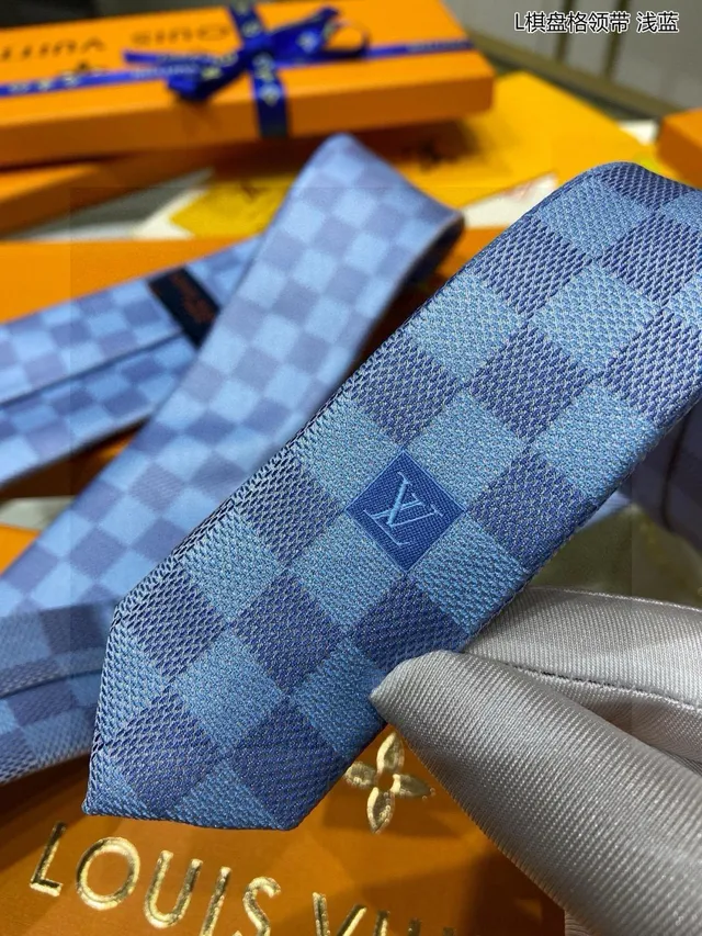 Louis Vuitton Checkerboard Pattern Light Blue Necktie 8