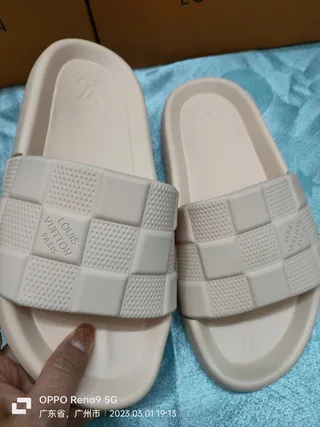 Louis Vuitton Checkerboard Slide Beige Slippers 4