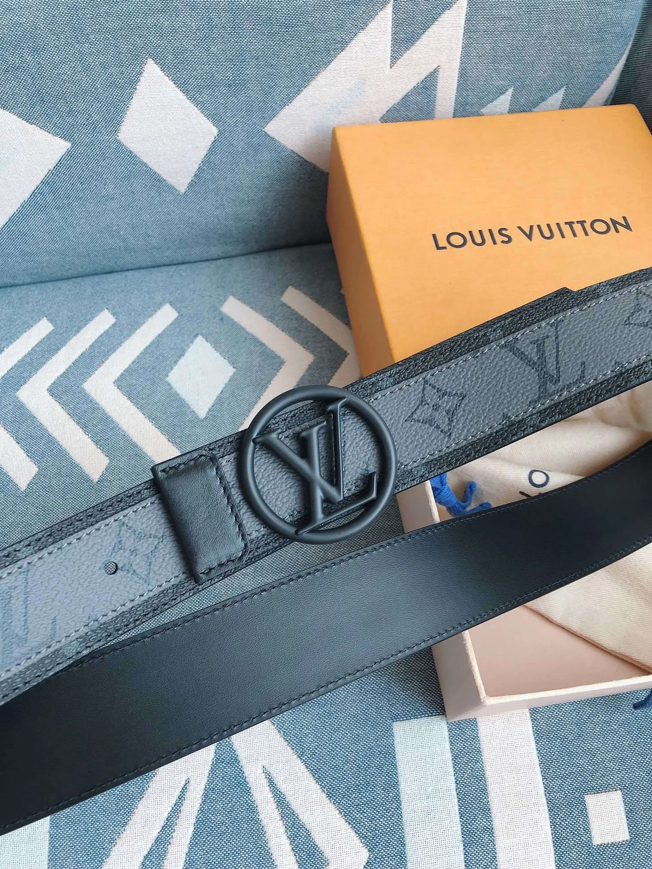 Louis Vuitton Circle LV Belt Dark Gray Monogram Leather Belt 4