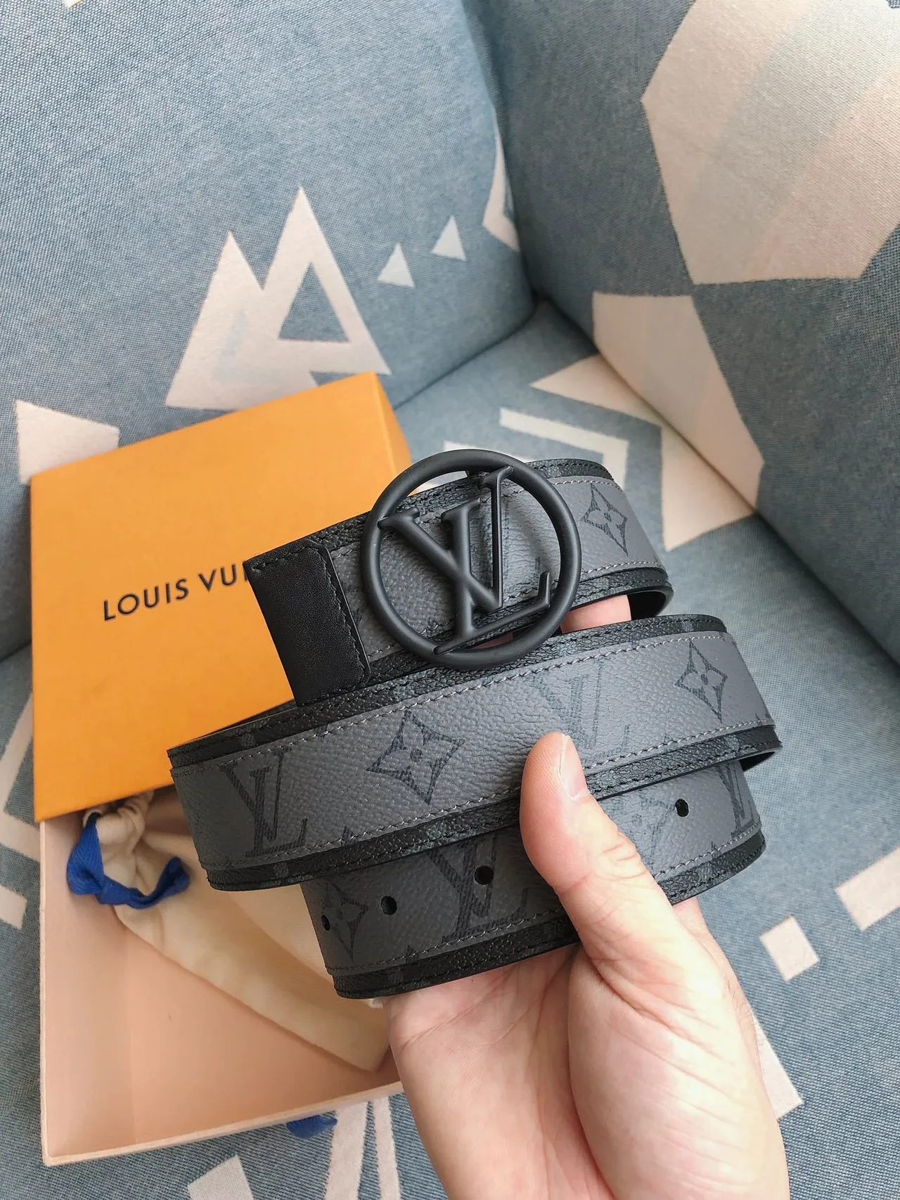 Louis Vuitton Circle LV Belt Dark Gray Monogram Leather Belt 9