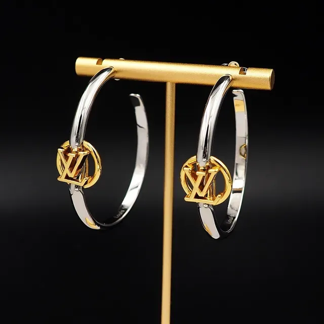 Louis Vuitton Circle Monogram Two-Tone Hoop Earrings 5