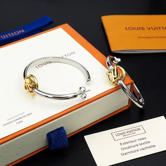 Louis Vuitton Circle Monogram Two-Tone Hoop Earrings 6