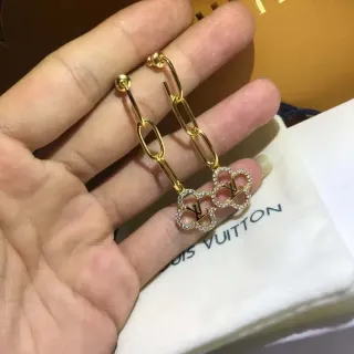 Louis Vuitton Clover Gold Transparent Chain-Link Drop Pavé Crystal Charms Earrings