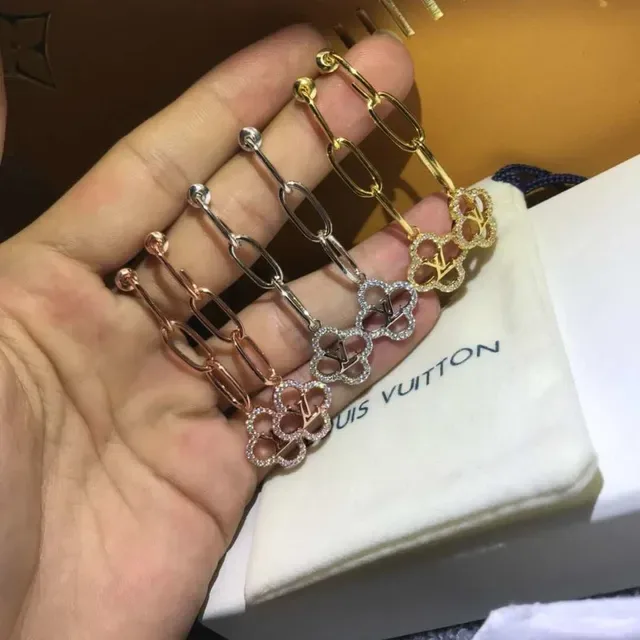 Louis Vuitton Clover Gold Transparent Chain-Link Drop Pavé Crystal Charms Earrings 2