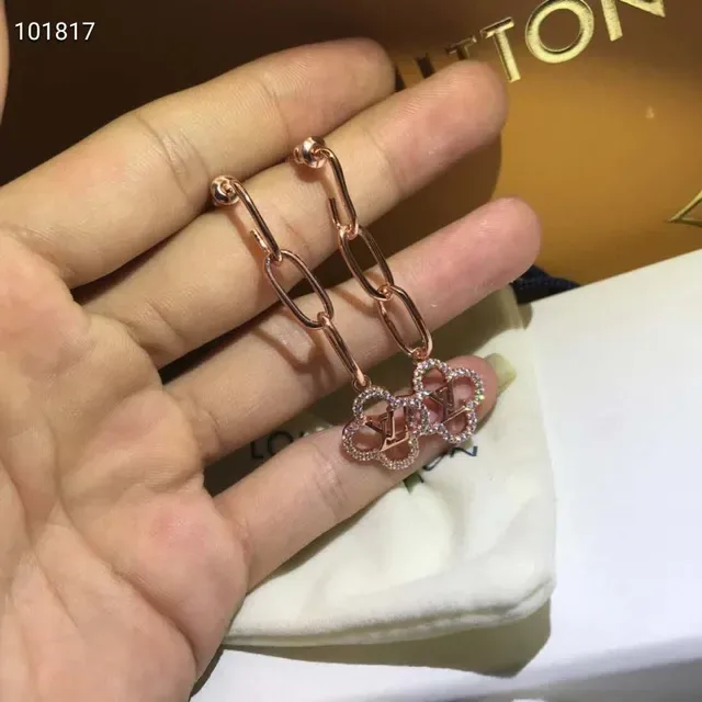 Louis Vuitton Clover Gold Transparent Chain-Link Drop Pavé Crystal Charms Earrings 4