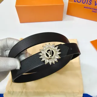 Louis Vuitton Crystal Sunburst LV Monogram काला चमड़े का बेल्ट