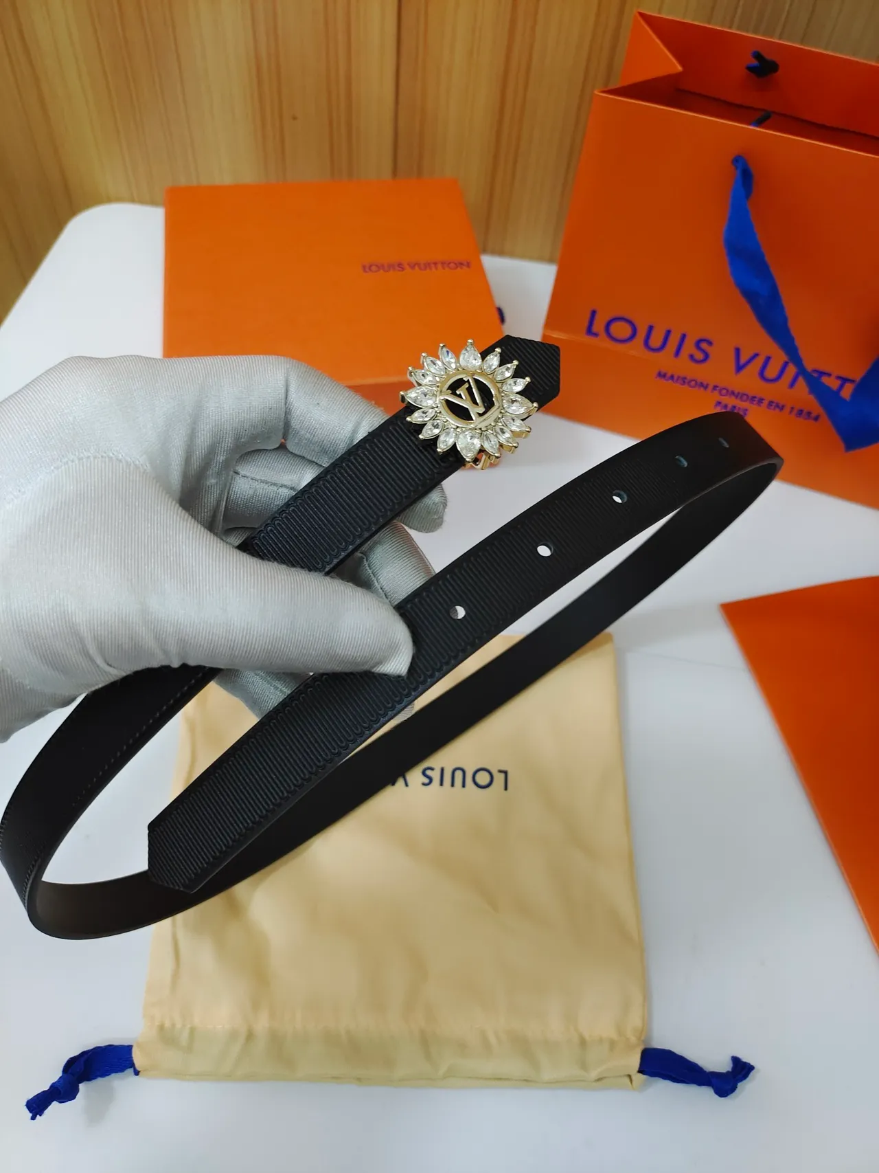 Louis Vuitton Crystal Sunburst LV Monogram Black Leather Belt 2
