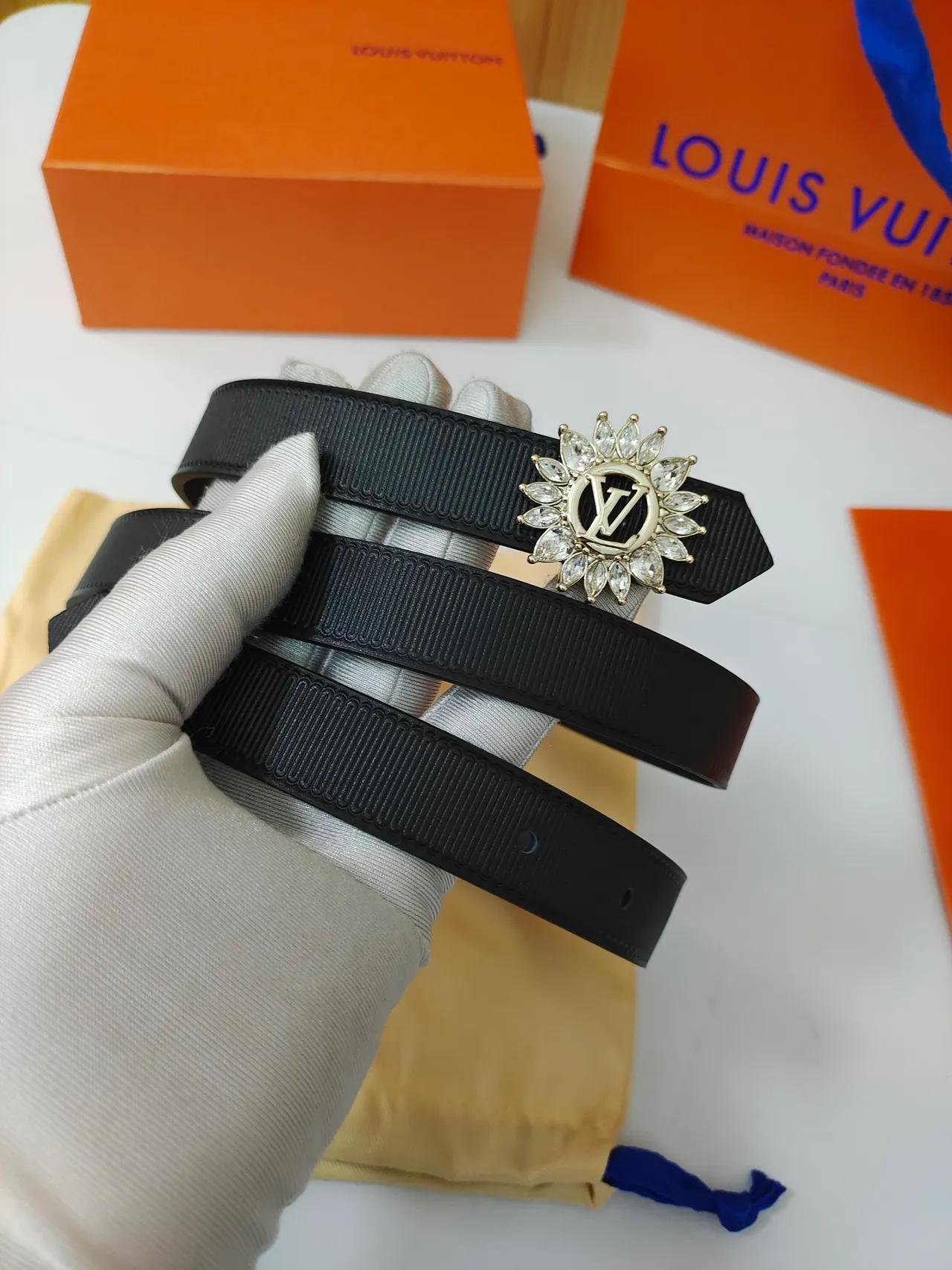 Louis Vuitton Crystal Sunburst LV Monogram Black Leather Belt 3