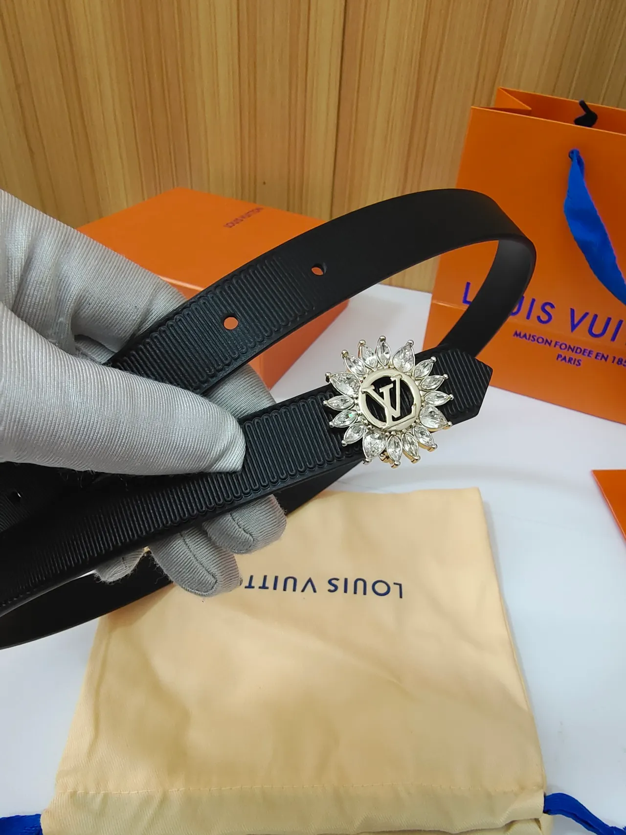 Louis Vuitton Crystal Sunburst LV Monogram Black Leather Belt 4