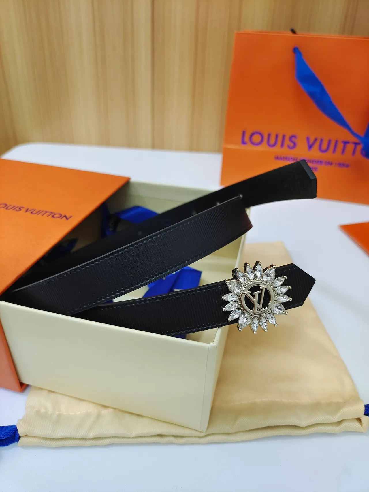 Louis Vuitton Crystal Sunburst LV Monogram Black Leather Belt 5
