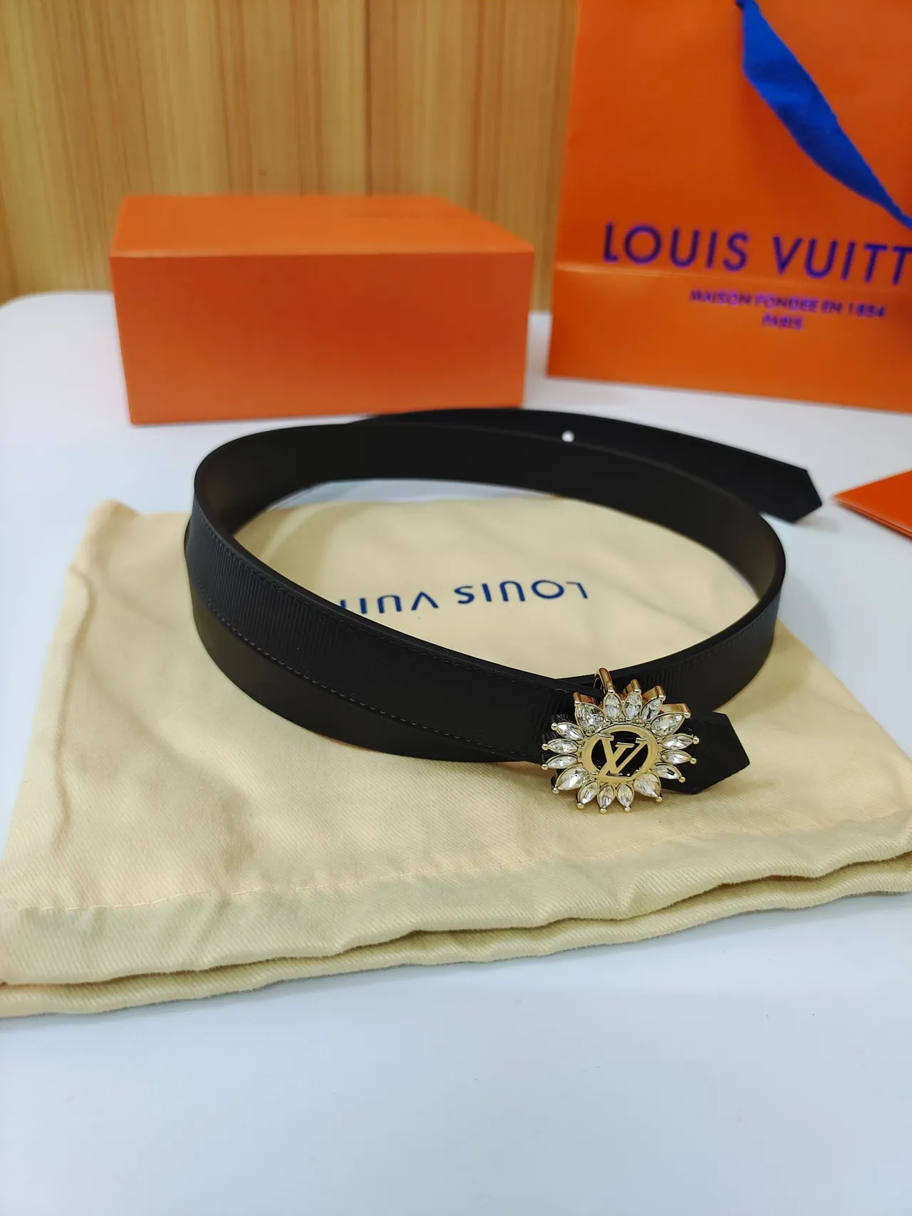 Louis Vuitton Crystal Sunburst LV Monogram Black Leather Belt 6