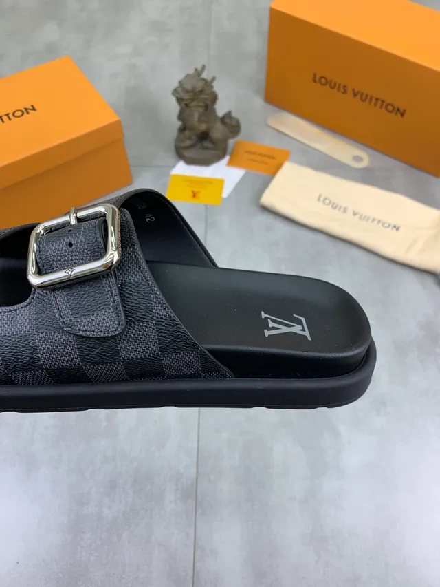 Louis Vuitton Double Buckle Slide Dark Gray Damier Graphite Slippers 3