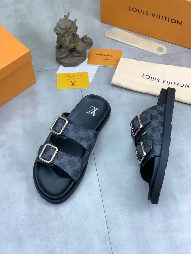 Louis Vuitton Double Buckle Slide Dark Gray Damier Graphite Slippers 4