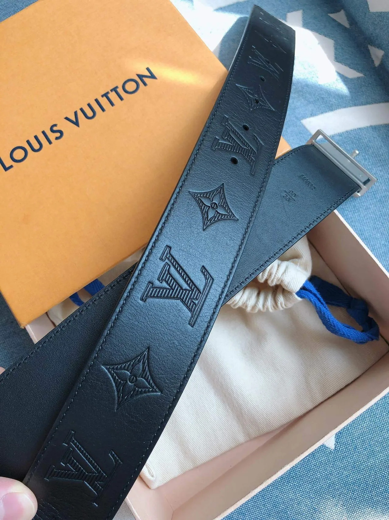 Louis Vuitton Embossed Monogram Black Leather Belt 2