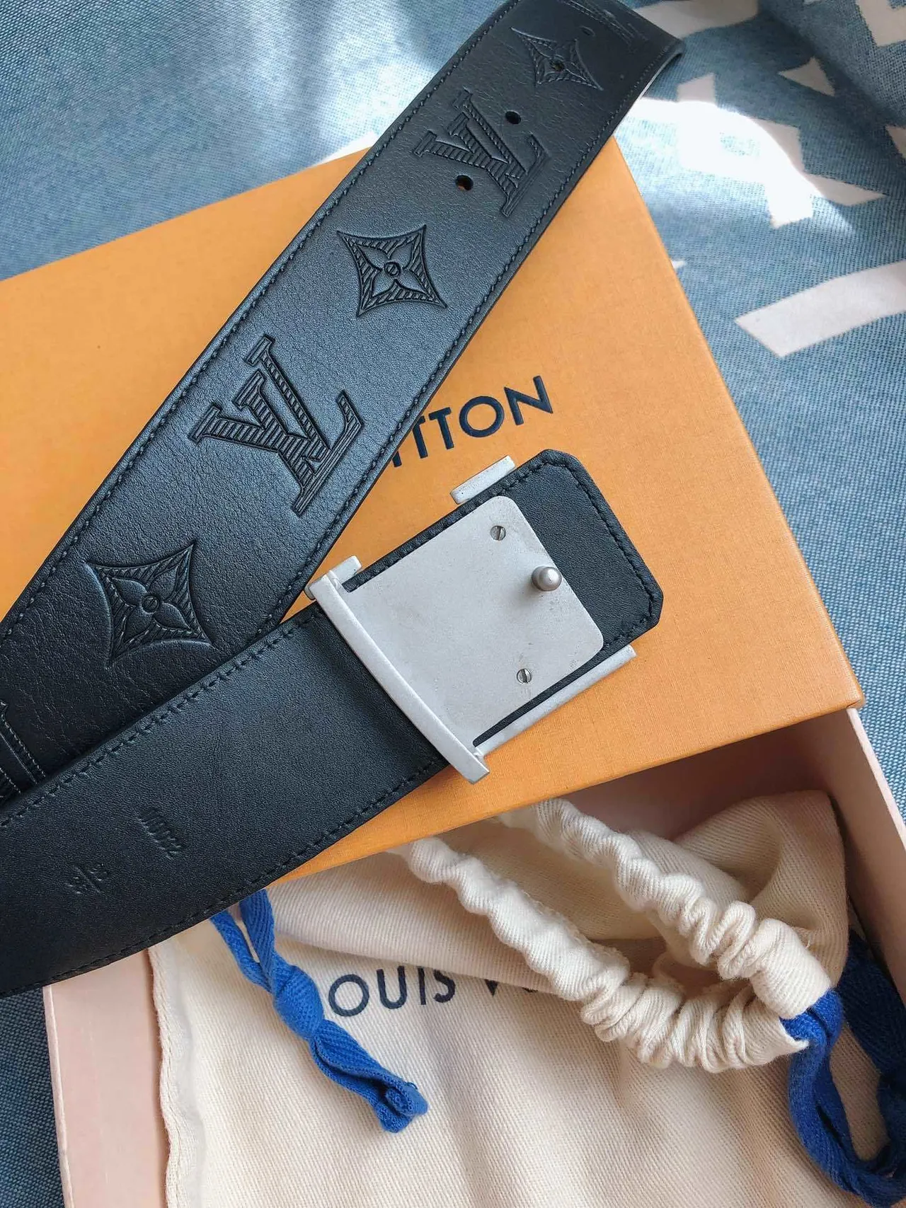 Louis Vuitton Embossed Monogram Black Leather Belt 3