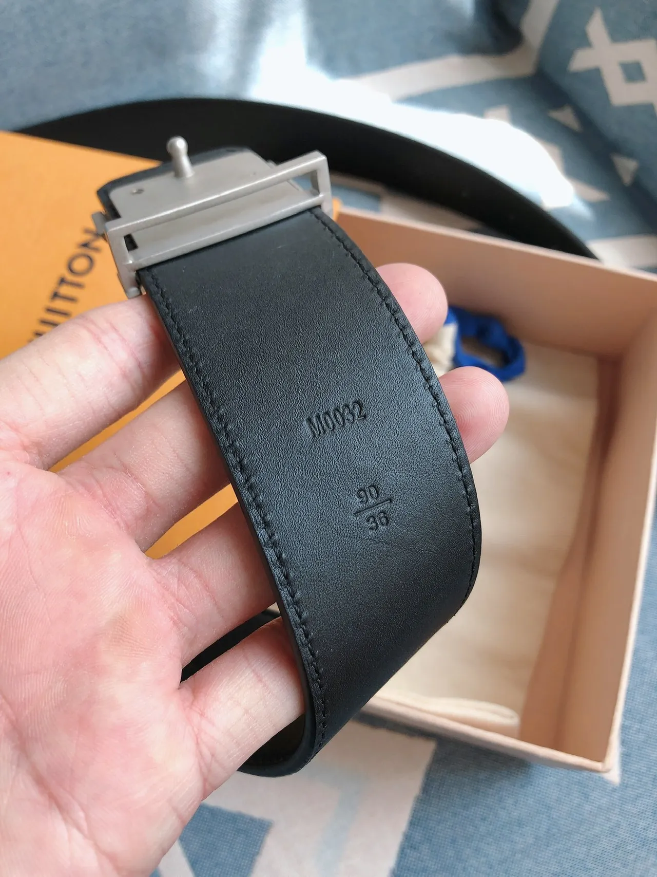 Louis Vuitton Embossed Monogram Black Leather Belt 4