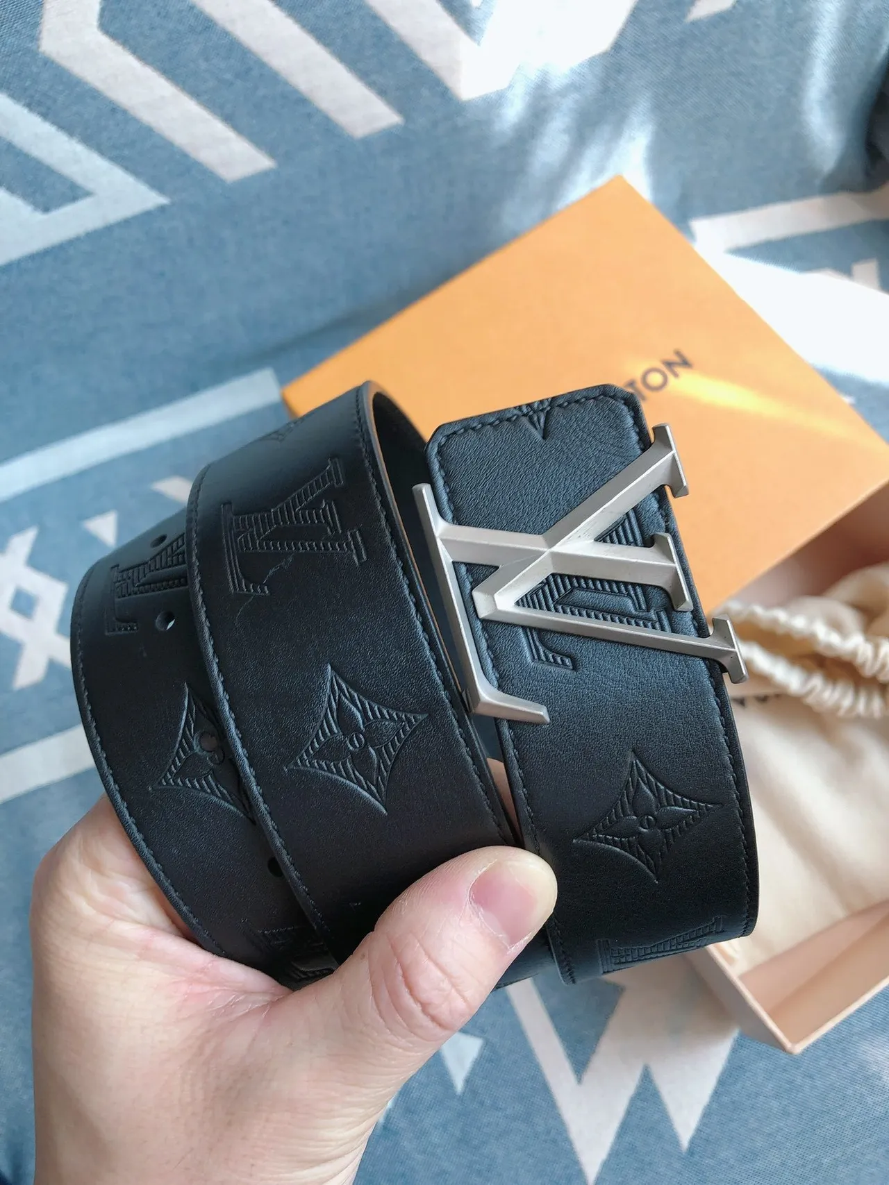 Louis Vuitton Embossed Monogram Black Leather Belt 7